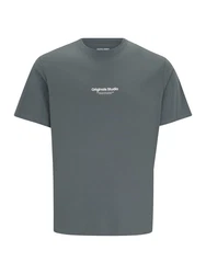 Jack & Jones Kurzarmshirt JORVESTERBRO TEE SS CREW NECK NOOS basaltgrau/weiß