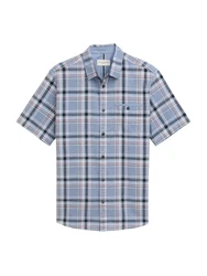 TOM TAILOR Kurzarmhemd CHECKED SLUBYARN SHIRT navy / türkis / blue denim / apricot