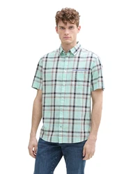 TOM TAILOR Kurzarmhemd CHECKED SLUBYARN SHIRT mint / orange / schwarz