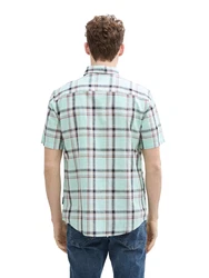 TOM TAILOR Kurzarmhemd CHECKED SLUBYARN SHIRT mint / orange / schwarz