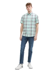 TOM TAILOR Kurzarmhemd CHECKED SLUBYARN SHIRT mint / orange / schwarz