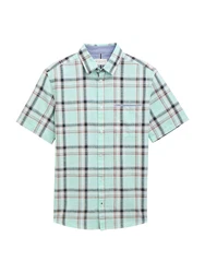 TOM TAILOR Kurzarmhemd CHECKED SLUBYARN SHIRT mint / orange / schwarz