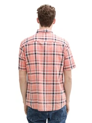 TOM TAILOR Kurzarmhemd CHECKED SLUBYARN SHIRT koralle/schwarz/weiß