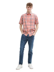 TOM TAILOR Kurzarmhemd CHECKED SLUBYARN SHIRT koralle/schwarz/weiß