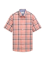 TOM TAILOR Kurzarmhemd CHECKED SLUBYARN SHIRT koralle/schwarz/weiß