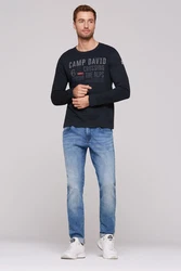 CAMP DAVID Sweatshirt mit Prints und Stickereien navy / hellblau / rot / weiß