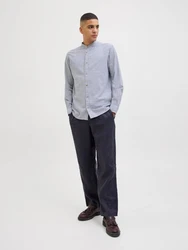 Jack & Jones Langarmhemd JJESUMMER BAND SHIRT LS SN taubenblau/weiß
