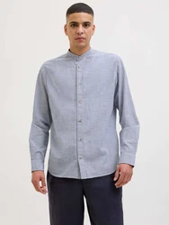 Jack & Jones Langarmhemd JJESUMMER BAND SHIRT LS SN taubenblau/weiß