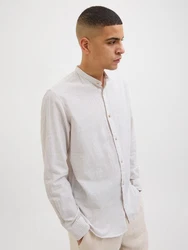 Jack & Jones Langarmhemd JJESUMMER BAND SHIRT LS SN beige/weiß