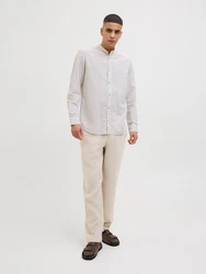 Jack & Jones Langarmhemd JJESUMMER BAND SHIRT LS SN beige/weiß