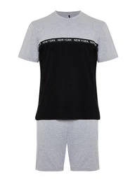 Pyjama graumeliert / schwarz / wei
