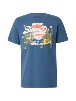 Superdry T-Shirt 'Tokyo' marineblau/gelb/dunkelorange/weiß Superdry T-Shirt 'Tokyo' marineblau/gelb/dunkelorange/weiß