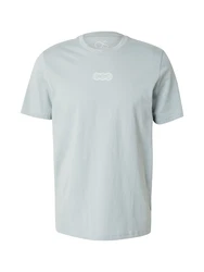 QS Kurzarmshirt Basic Rundhals T-Shirt mit Frontprint Artwork pastellgrün/weiß