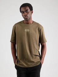QS Kurzarmshirt Basic Rundhals T-Shirt mit Frontprint Artwork oliv/weiß