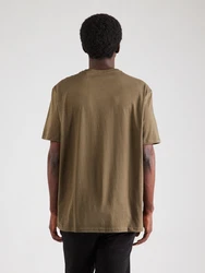 QS Kurzarmshirt Basic Rundhals T-Shirt mit Frontprint Artwork oliv/weiß