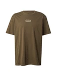 QS Kurzarmshirt Basic Rundhals T-Shirt mit Frontprint Artwork oliv/weiß