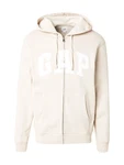 GAP Sweatjacke 'HERITAGE' hellbeige/weiß
