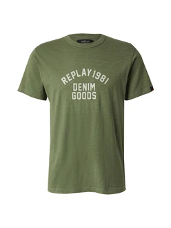 REPLAY T-Shirt oliv/weiß
