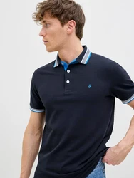 Jack & Jones Poloshirt JJEPAULOS POLO SS NOOS nachtblau/graumeliert/weiß