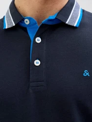 Jack & Jones Poloshirt JJEPAULOS POLO SS NOOS nachtblau/graumeliert/weiß