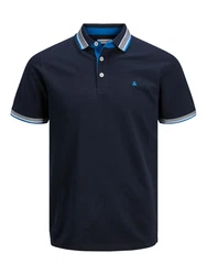 Jack & Jones Poloshirt JJEPAULOS POLO SS NOOS nachtblau/graumeliert/weiß