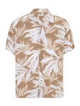 Jack & Jones Plus Hemd 'JJEJEFF TROPICAL' hellbraun/weiß