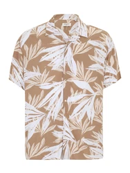 Jack & Jones Plus Hemd 'JJEJEFF TROPICAL' hellbraun/weiß