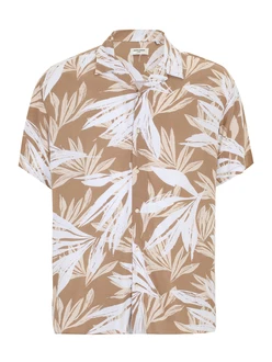 Jack & Jones Plus Hemd 'JJEJEFF TROPICAL' hellbraun/weiß