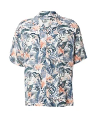 Hemd 'JJEJeff Tropical' saphir / pastellgrn / altrosa / wei