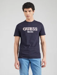 GUESS T-Shirt ecru / navy / hellbraun / weiß