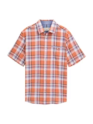 TOM TAILOR Kurzarmhemd CHECKED SLUBYARN SHIRT marine/orange/schwarz/weiß