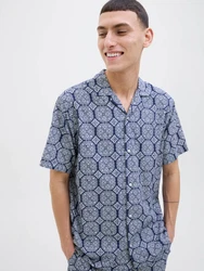 JACK & JONES Hemd 'JORSeersucker' navy / weiß