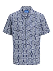 JACK & JONES Hemd 'JORSeersucker' navy / weiß