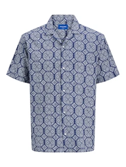 JACK & JONES Hemd 'JORSeersucker' navy / weiß