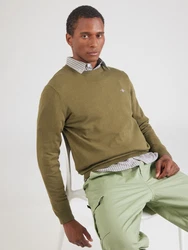 Gant Strickpullover Classic C-Neck oliv