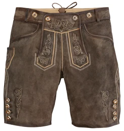 MARJO Trachtenlederhose kurz mit Stickerei braun