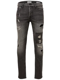 Only & Sons Slim Fit Jeans Loom dark destroy patch grey denim