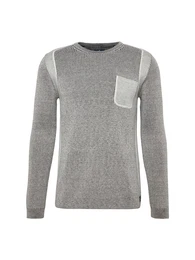 TOM TAILOR Pullover plated sweater with pocket grau / offwhite