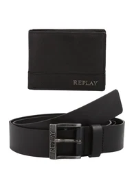 REPLAY Gürtel/Geldbörse-Set schwarz
