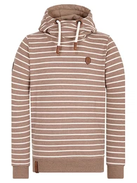 Kapuzenpullover mit breiter Kordel braunmeliert / weiß