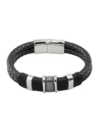 ROYAL-EGO Lederarmband mit Edelstahlverzierung schwarz / silber