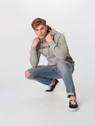 Jack & Jones Hoodie Corp Sweat Hood Kapuzen Sweatshirt Jumper Reg Fit (3477) graumeliert/orange/schwarz
