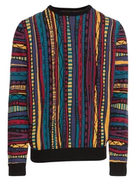 Pullover 'Theodore' cyanblau / curry / rot / schwarz