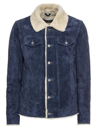 Lederjacke ''''Wayne'''' beige / dunkelblau