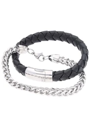 FIRETTI Armband Set ''''Glanz, massiv, geflochten'''' schwarz / silber