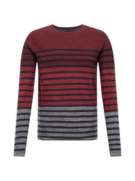 EDC BY ESPRIT Pullover hellgrau / dunkelrot / schwarz