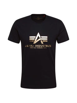 Alpha Industries Basic Foil Print T-Shirt goldgelb/schwarz