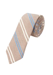 Krawatte dunkelbeige / himmelblau / weiß