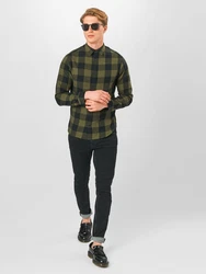 JACK & JONES Hemd 'Gingham' oliv/schwarz