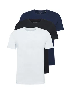 JACK & JONES T-Shirt JJEORGANIC BASIC 3er PACK nachtblau/schwarz/weiß